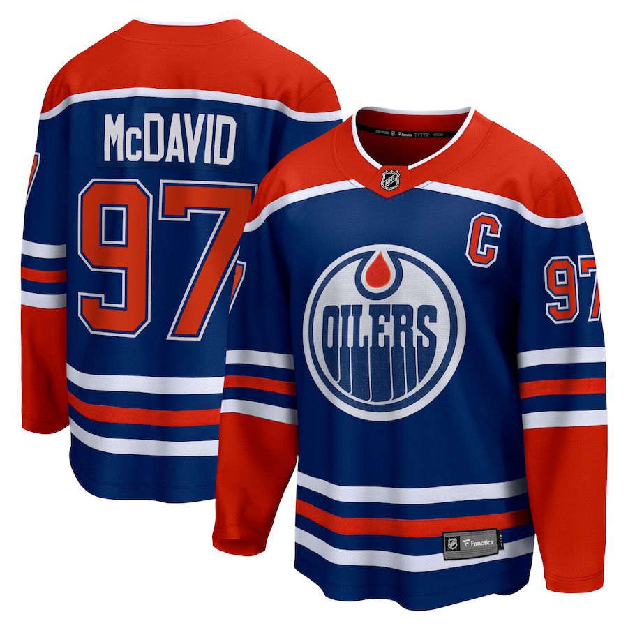 Men Edmonton Oilers #97 Connor McDavid Fanatics Branded Royal Home Premier Breakaway Player NHL Jersey->edmonton oilers->NHL Jersey